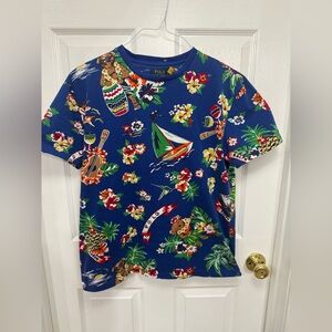 Men’s Polo Ralph Lauren Blue Hawaii Luau Printed T Shirt Size Small